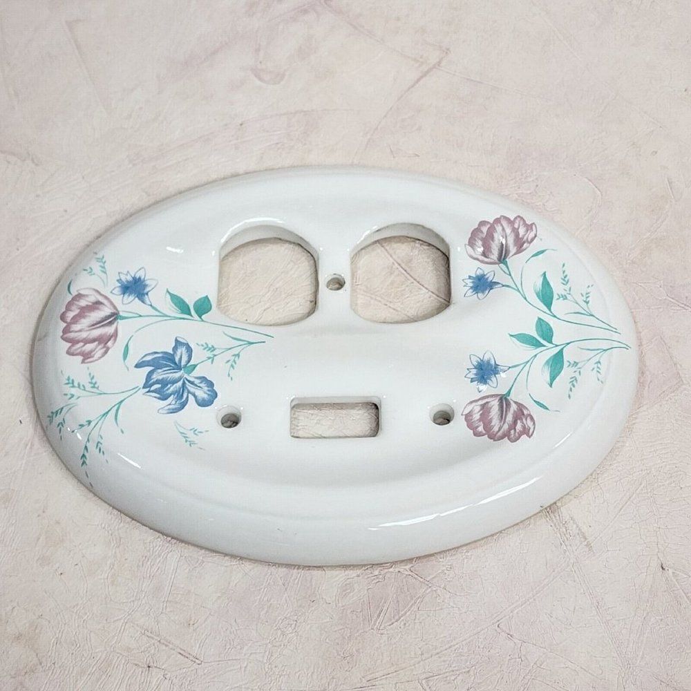 Vintage‎ Blue And Pink Flowers Floral Light Switch Cover.
